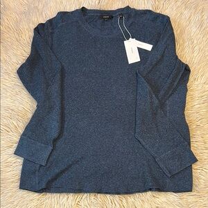 Vince Blue Long Sleeve Tee with Crew Neck and Textured Fabric